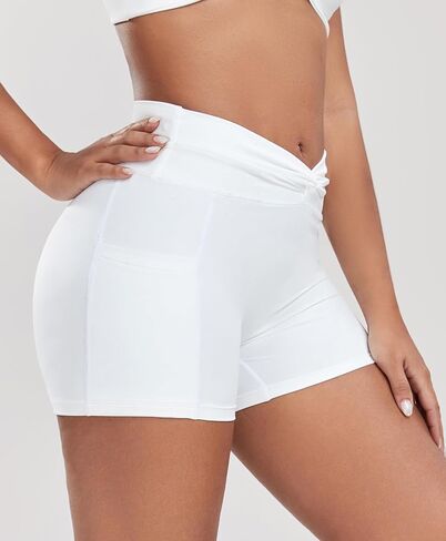 YOFIT Women's High Waisted Gym Shorts V Twist Front Workout Shorts with Side Pockets in Saudi Arabia