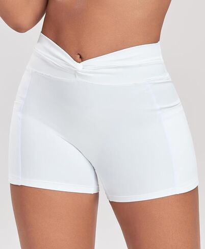YOFIT Women's High Waisted Gym Shorts V Twist Front Workout Shorts with Side Pockets in Saudi Arabia