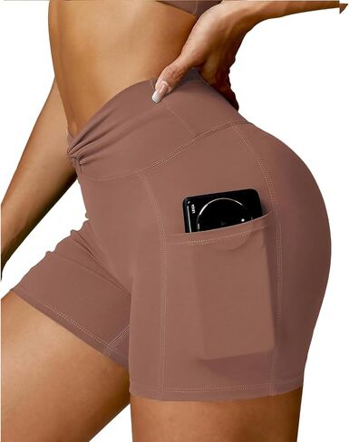 YOFIT Women's High Waisted Gym Shorts V Twist Front Workout Shorts with Side Pockets in Saudi Arabia