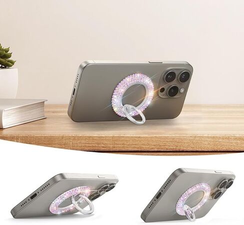 Erolagomat Bling Magnetic Cell Phone Ring Holder Grip Compatible with MagSafe，Glitter Sparkle Magnet Finger Phone Ring Grip Stand Holder Compatible with iPhone 15 14 Plus 13 12, Pro, Pro Max, Mini in Saudi Arabia