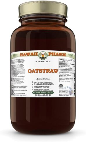 Hawaii Pharm Oat Straw Alcohol-FREE Liquid Extract, Organic Oats Straw (Avena Sativa) Dried Tops Glycerite Natural Herbal Supplement, USA 2 fl.oz in Kuwait