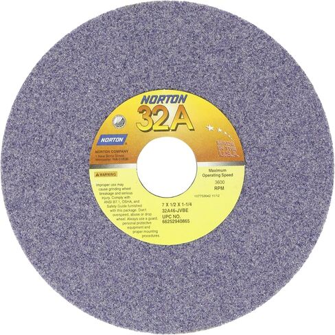 Norton 32A Vitrified Toolroom Abrasive Wheel, Type 01 Straight, Aluminum Oxide, 1-1/4" Arbor, 7" Diameter, 1/2" Thickness, 46-J Grit (Pack of 10) in Saudi Arabia