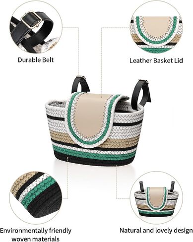 Handmade Bike Basket Front, Woven Bicycle Baskets for Adult Bikes, Rustic Detachable Handlebar Basket with Lid, Adjustable Leather Straps in Saudi Arabia