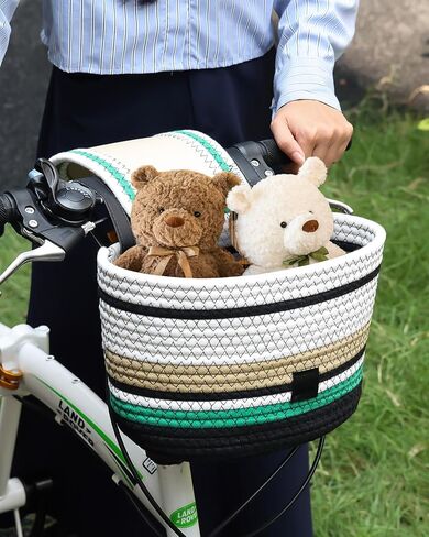Handmade Bike Basket Front, Woven Bicycle Baskets for Adult Bikes, Rustic Detachable Handlebar Basket with Lid, Adjustable Leather Straps in Saudi Arabia