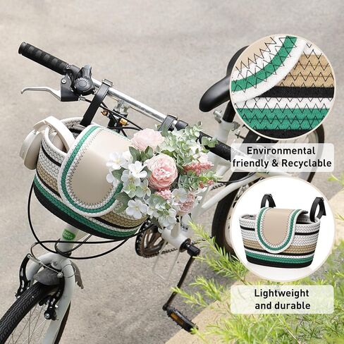 Handmade Bike Basket Front, Woven Bicycle Baskets for Adult Bikes, Rustic Detachable Handlebar Basket with Lid, Adjustable Leather Straps in Saudi Arabia