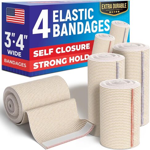 High-Performance Elastic Bandage Wrap - 4pk (2x3, 2x4") - Strong Self-Closing Compression Bandage Wrap - Foot, Ankle, Wrist, Knee, Body Wrap in Saudi Arabia