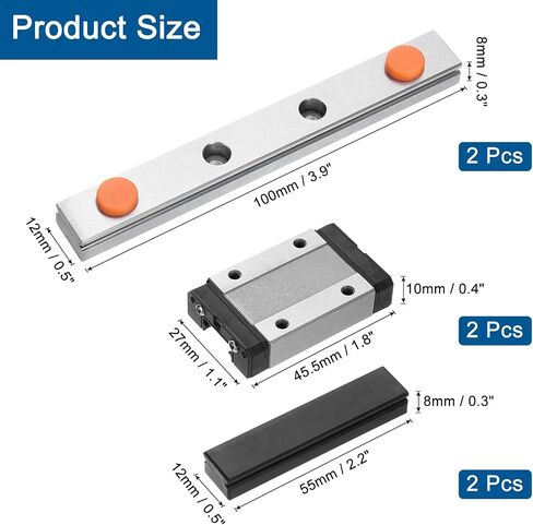 uxcell 2pcs MGN12 100mm Linear Guide Rail with 2pcs MGN12H Sliding Carriage Block Bearing Steel and 2pcs Plastic Mini MGN12 Linear Guide for DIY 3D Printers and CNC Machine, Black in Saudi Arabia