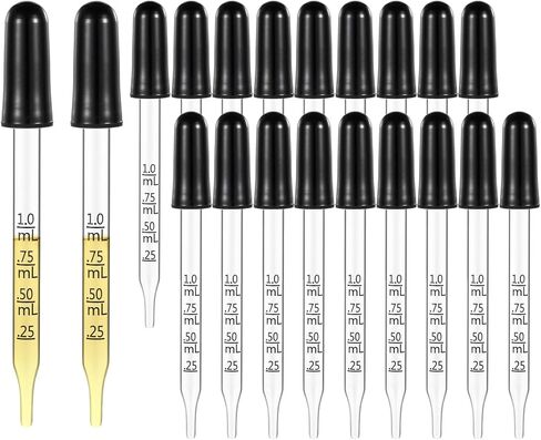 20 Pcs Eye Dropper 1ml Pipettes Dropper Straight-Tip Glass Dropper with Black Rubber Head Eye Droppers for Essential Oils, Eye Drops Makeup Liquid for Men Women(with 2 Brushes) in Saudi Arabia