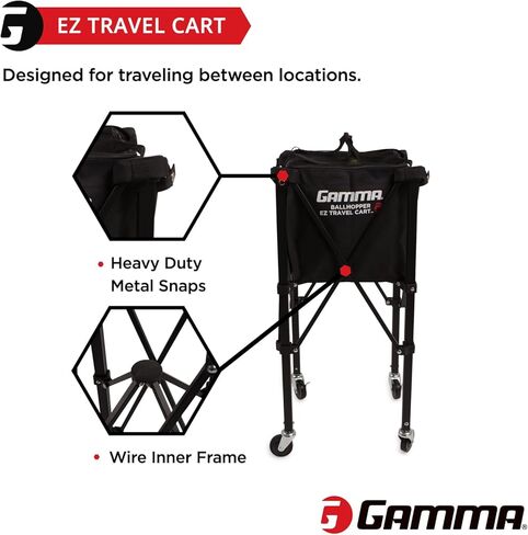 عربة السفر GAMMA Sports EZ XD: آلة كرة التنس المحمولة وعربة تخزين كرة المخلل مع عجلات، حقيبة نايلون متينة، سعة 150/120، تتضمن حقيبة حمل in Kuwait