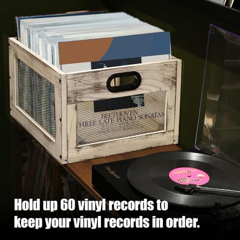 Vinyl Record Storage Sturdy Wooden Box Record Holder,Vintage LP Record Stand,Classic Desktop Organizer Crate,Album Storage Super Easy to Assemble,Holds up to 60 Records（1* Brown set） in Saudi Arabia