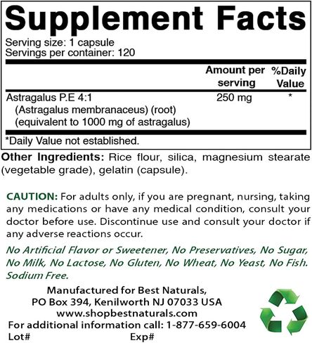 Best Naturals Astragalus Extract 1000 Mg 120 Capsules (Pack of 2) in Saudi Arabia
