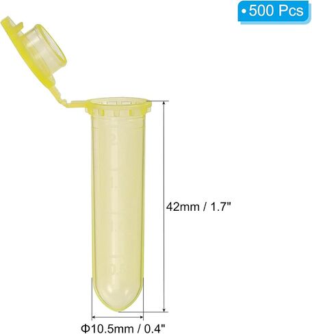 PATIKIL 2ML Plastic Centrifuge Tubes, 500 Pcs Round Bottom Centrifuge Tube with Snap Cap and Graduated Marks for Laboratory Sample, Yellow in Saudi Arabia