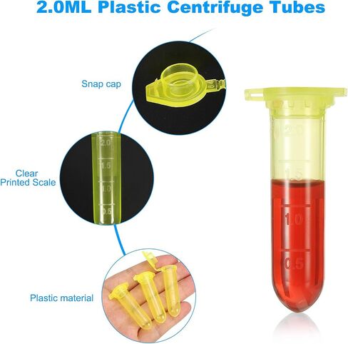 PATIKIL 2ML Plastic Centrifuge Tubes, 500 Pcs Round Bottom Centrifuge Tube with Snap Cap and Graduated Marks for Laboratory Sample, Yellow in Saudi Arabia
