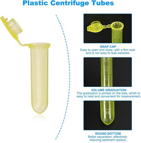 PATIKIL 2ML Plastic Centrifuge Tubes, 500 Pcs Round Bottom Centrifuge Tube with Snap Cap and Graduated Marks for Laboratory Sample, Yellow in Saudi Arabia