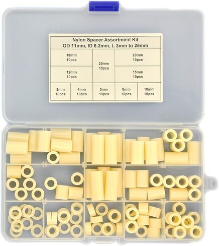 مجموعة متنوعة من الفواصل البلاستيكية المستديرة لصالون الإلكترونيات. القطر الخارجي 11 مم، المعرف 6.2 مم، الطول 3 إلى 25 مم، للبراغي M5. الطول 3 مم 4 مم 5 مم 8 مم 10 مم 12 مم 15 مم 18 مم 20 مم 25 مم، بلاستيك ABS المواجهة. in Kuwait