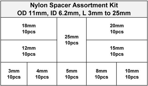 مجموعة متنوعة من الفواصل البلاستيكية المستديرة لصالون الإلكترونيات. القطر الخارجي 11 مم، المعرف 6.2 مم، الطول 3 إلى 25 مم، للبراغي M5. الطول 3 مم 4 مم 5 مم 8 مم 10 مم 12 مم 15 مم 18 مم 20 مم 25 مم، بلاستيك ABS المواجهة. in Kuwait