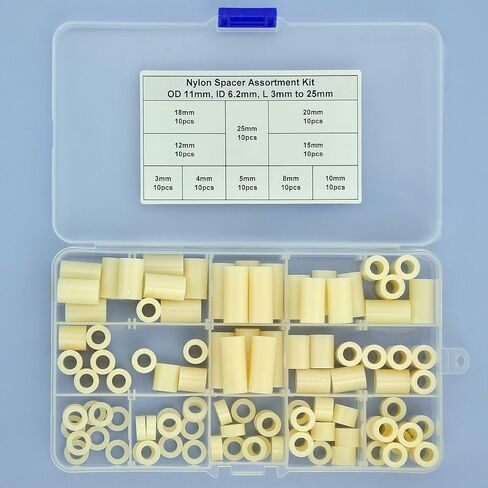مجموعة متنوعة من الفواصل البلاستيكية المستديرة لصالون الإلكترونيات. القطر الخارجي 11 مم، المعرف 6.2 مم، الطول 3 إلى 25 مم، للبراغي M5. الطول 3 مم 4 مم 5 مم 8 مم 10 مم 12 مم 15 مم 18 مم 20 مم 25 مم، بلاستيك ABS المواجهة. in Kuwait
