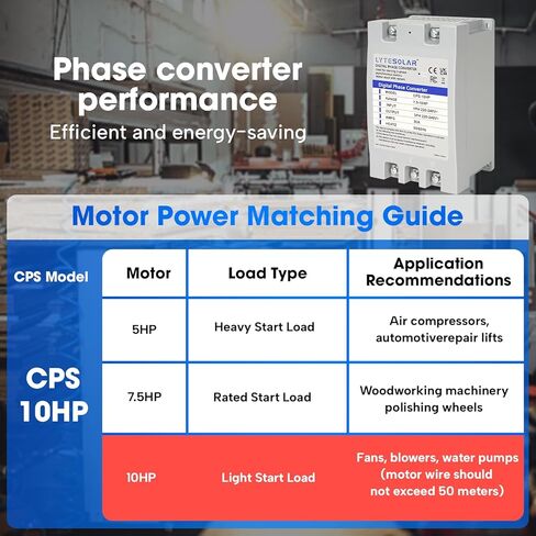 محول مرحلة واحدة إلى 3 مراحل، محول المرحلة الرقمي LyteSolar 10HP، مدخل/مخرج 23A 220V-240V للأدوات الكهربائية/المحركات/المعدات الميكانيكية in Kuwait