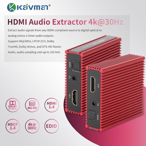 مستخرج صوت HDMI مع ARC، محول فيديو HDMI 4K 60 هرتز مع SPDIF وإخراج 3.5 مم، مستخرج الصوت البصري يدعم HDMI 2.0، 18 جيجابت في الثانية، HDCP 2.2، Dolby Digital/DTS Passthrough CEC، HDR10 in Kuwait