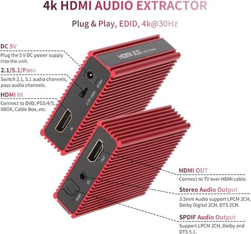 مستخرج صوت HDMI مع ARC، محول فيديو HDMI 4K 60 هرتز مع SPDIF وإخراج 3.5 مم، مستخرج الصوت البصري يدعم HDMI 2.0، 18 جيجابت في الثانية، HDCP 2.2، Dolby Digital/DTS Passthrough CEC، HDR10 in Kuwait