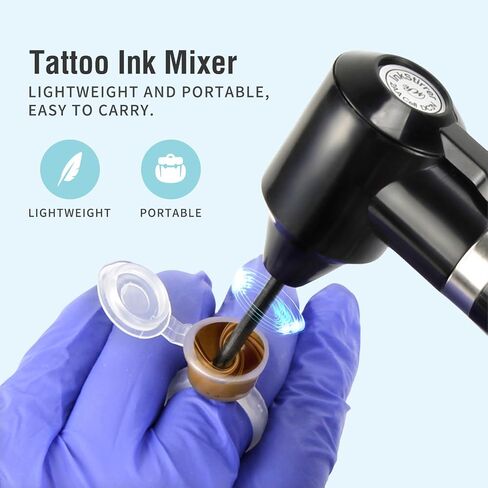 Tattoo Ink Mixer Machine 𝗦𝗲𝘁 - 100Pcs Yugui Ink Mixing Sticks and 100Pcs Tattoo Ink Cups Pigment Mixer Agitator Sticks Black Electric Color Tattoo Mixer Machine for Makeup Eyebrow Color in Saudi Arabia