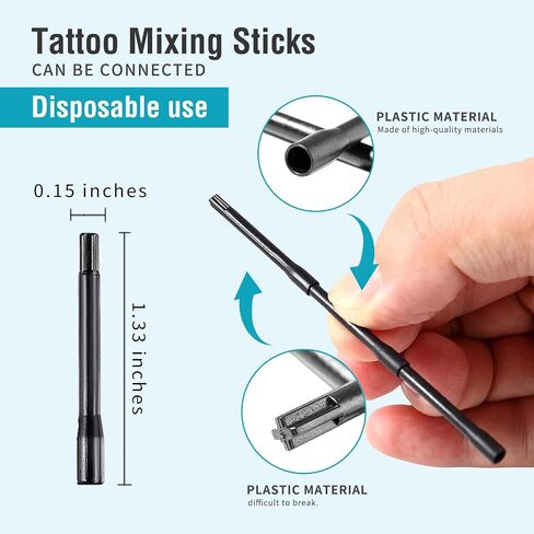 Tattoo Ink Mixer Machine 𝗦𝗲𝘁 - 100Pcs Yugui Ink Mixing Sticks and 100Pcs Tattoo Ink Cups Pigment Mixer Agitator Sticks Black Electric Color Tattoo Mixer Machine for Makeup Eyebrow Color in Saudi Arabia