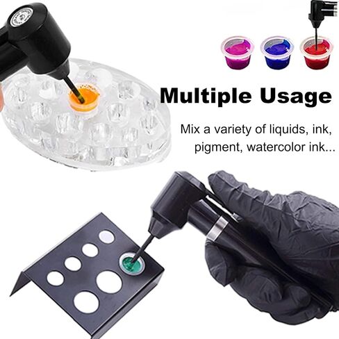 Tattoo Ink Mixer Machine 𝗦𝗲𝘁 - 100Pcs Yugui Ink Mixing Sticks and 100Pcs Tattoo Ink Cups Pigment Mixer Agitator Sticks Black Electric Color Tattoo Mixer Machine for Makeup Eyebrow Color in Saudi Arabia