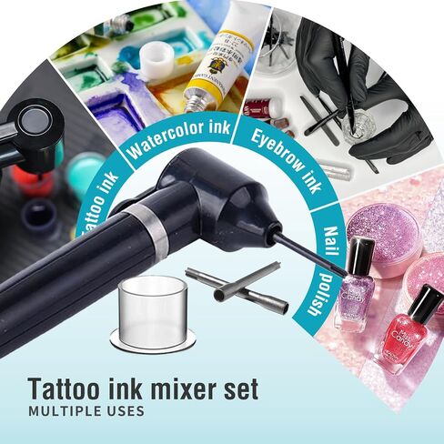 Tattoo Ink Mixer Machine 𝗦𝗲𝘁 - 100Pcs Yugui Ink Mixing Sticks and 100Pcs Tattoo Ink Cups Pigment Mixer Agitator Sticks Black Electric Color Tattoo Mixer Machine for Makeup Eyebrow Color in Saudi Arabia