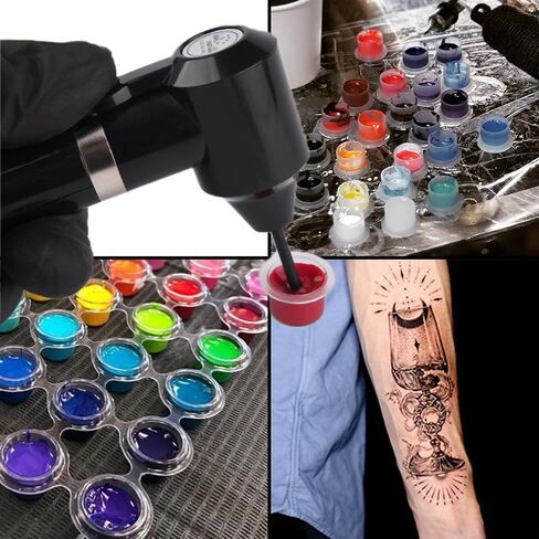 Tattoo Ink Mixer Machine 𝗦𝗲𝘁 - 100Pcs Yugui Ink Mixing Sticks and 100Pcs Tattoo Ink Cups Pigment Mixer Agitator Sticks Black Electric Color Tattoo Mixer Machine for Makeup Eyebrow Color in Saudi Arabia