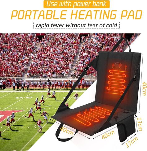 Heated Stadium Seat Cushion Pad Cordless Rechargeable 149F USB Battery Heated Bleacher Cushion Portable Heating Pad with Backrest Heating for Outdoor Camping, Fishing - 3 Heat Settings (NO Power Bank) in Saudi Arabia