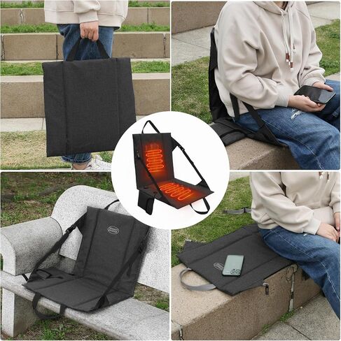 Heated Stadium Seat Cushion Pad Cordless Rechargeable 149F USB Battery Heated Bleacher Cushion Portable Heating Pad with Backrest Heating for Outdoor Camping, Fishing - 3 Heat Settings (NO Power Bank) in Saudi Arabia