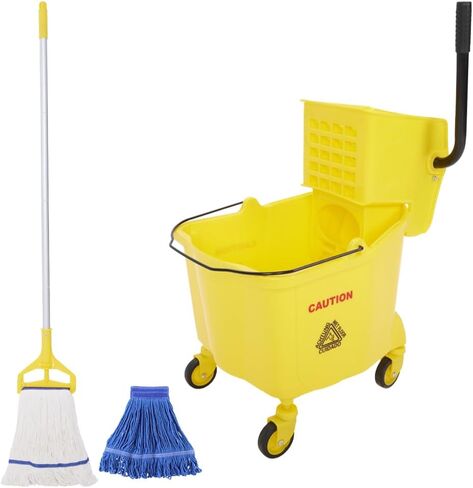 Mop and Bucket with Wringer Set - 35QT Commercial Mop Bucket with Side Press Wringer on Wheels and Industrial Mop, Heavy Duty Floor Cleaning Mop Bucket Set for Home, Shop, Restaurant, Mall in Saudi Arabia