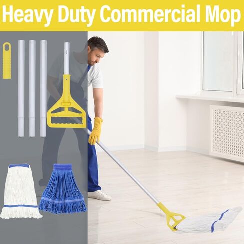 Mop and Bucket with Wringer Set - 35QT Commercial Mop Bucket with Side Press Wringer on Wheels and Industrial Mop, Heavy Duty Floor Cleaning Mop Bucket Set for Home, Shop, Restaurant, Mall in Saudi Arabia