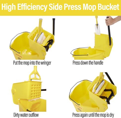 Mop and Bucket with Wringer Set - 35QT Commercial Mop Bucket with Side Press Wringer on Wheels and Industrial Mop, Heavy Duty Floor Cleaning Mop Bucket Set for Home, Shop, Restaurant, Mall in Saudi Arabia