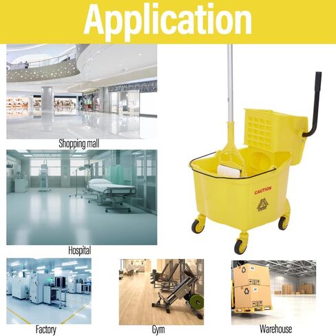 Mop and Bucket with Wringer Set - 35QT Commercial Mop Bucket with Side Press Wringer on Wheels and Industrial Mop, Heavy Duty Floor Cleaning Mop Bucket Set for Home, Shop, Restaurant, Mall in Saudi Arabia
