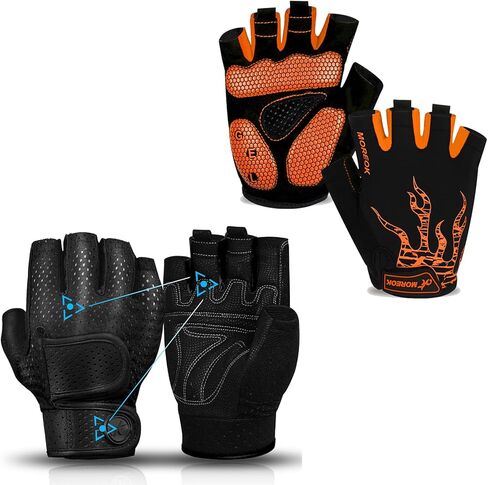 MOREOK Bike Gloves Exercise Workout Gloves AK050-one pair（Orange-Medium） Exercise Workout Gloves MK1003-one pair（Black-Medium） in Saudi Arabia