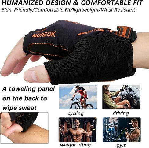 MOREOK Bike Gloves Exercise Workout Gloves AK050-one pair（Orange-Medium） Exercise Workout Gloves MK1003-one pair（Black-Medium） in Saudi Arabia