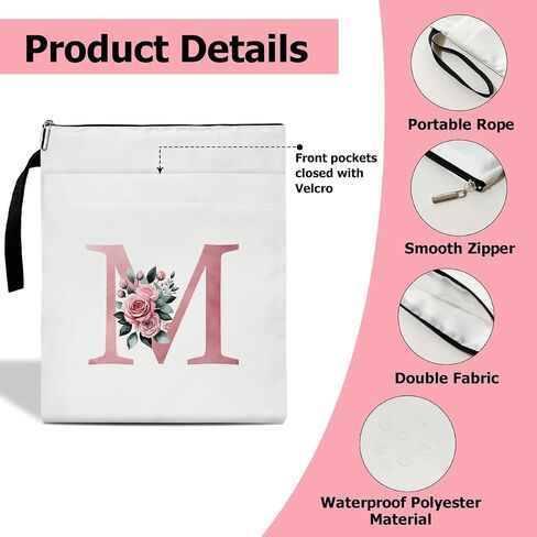 Initials H Book Sleeve with Zipper, Monogrammed Gifts for Women, Floral Book Sleeve for Book Lovers Gift for Teacher Librarian Bookworm Bookish, Personalised Book Protector Cover Pouch Case (zm08) in Saudi Arabia