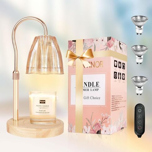 Candle Warmer Lamp with Timer & Dimmer, Candle Warmer Height Adjustable, Fits All Jar Scented Candles, Candle Lamp with 3 Bulbs, Charming Gift Box with Ribbon for Gifting in Saudi Arabia
