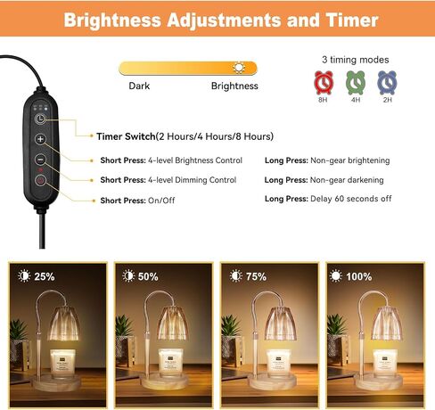 Candle Warmer Lamp with Timer & Dimmer, Candle Warmer Height Adjustable, Fits All Jar Scented Candles, Candle Lamp with 3 Bulbs, Charming Gift Box with Ribbon for Gifting in Saudi Arabia