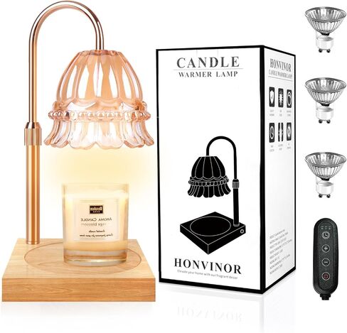 Candle Warmer Lamp with Timer & Dimmer, Candle Warmer Height Adjustable, Fits All Jar Scented Candles, Candle Lamp with 3 Bulbs, Charming Gift Box with Ribbon for Gifting in Saudi Arabia