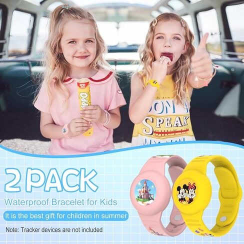 2 Pack Compatible for AirTag Bracelet Kids, Waterproof Cute Cartoon Air tag Holder with Airtag Bracelet Design, Full Coverage Anti-Lost Soft Silicone Airtag Hidden Accessories for Child(Yellow&Purple) in Saudi Arabia