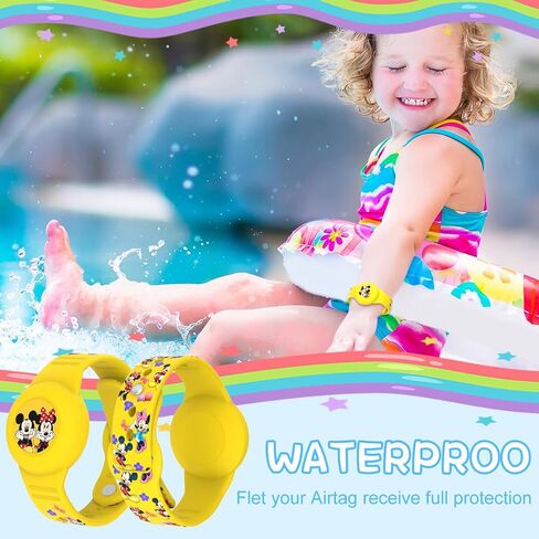 2 Pack Compatible for AirTag Bracelet Kids, Waterproof Cute Cartoon Air tag Holder with Airtag Bracelet Design, Full Coverage Anti-Lost Soft Silicone Airtag Hidden Accessories for Child(Yellow&Purple) in Saudi Arabia