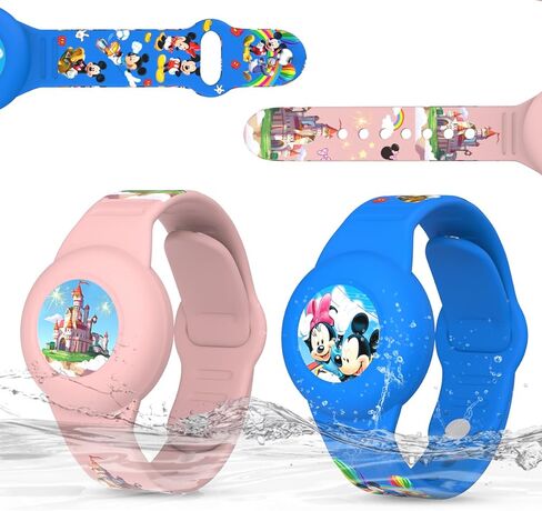 2 Pack Compatible for AirTag Bracelet Kids, Waterproof Cute Cartoon Air tag Holder with Airtag Bracelet Design, Full Coverage Anti-Lost Soft Silicone Airtag Hidden Accessories for Child(Yellow&Purple) in Saudi Arabia