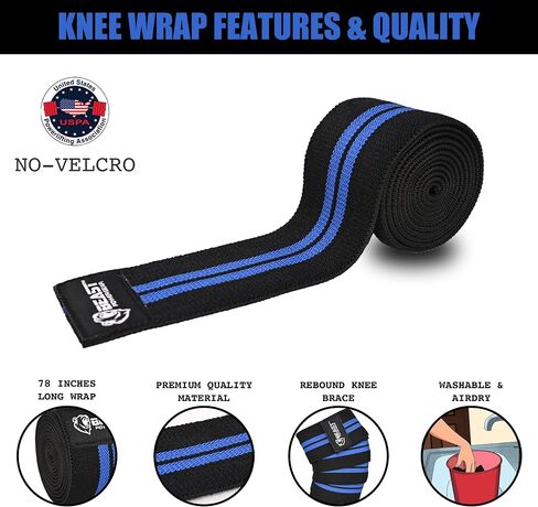 Knee Wraps (Pair) for Squats with Fastening Support, Powerlifting, Weightlifting, Cross Training, Leg Press,- Flexible 78" 98" Knee Wraps for Squatting - Men & Women in Saudi Arabia