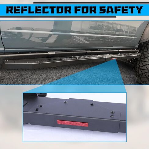 Running Boards for 2021 2022 2023 Ford Bronco 2 Door 4 Door wtih Factory Rock Rails,Side Steps Nerf Bars with Red Safety Reflector, Black Powder Coat DIY Paintable Mesh in Saudi Arabia