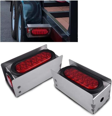 ALLGOOD Clear Tail Lights Steel Boxes Housing w/6Inch Oval LED Trailer Tail Lamp 2 Inch Round Marker Lights 2Pcs in Saudi Arabia