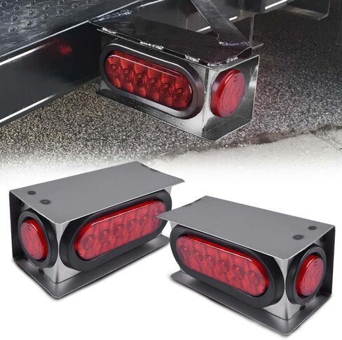 ALLGOOD Clear Tail Lights Steel Boxes Housing w/6Inch Oval LED Trailer Tail Lamp 2 Inch Round Marker Lights 2Pcs in Saudi Arabia