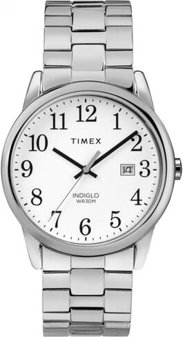 Timex Men's Easy Reader 35mm Watch - Silver-Tone Expansion Band White Dial Silver-Tone Case in Saudi Arabia