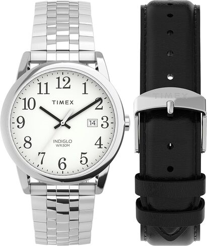 Timex Men's Easy Reader 35mm Watch - Silver-Tone Expansion Band White Dial Silver-Tone Case in Saudi Arabia